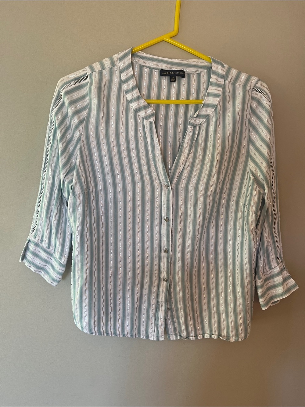 Adrienne Vittadini Light Blue and White Striped Button-Front Shirt